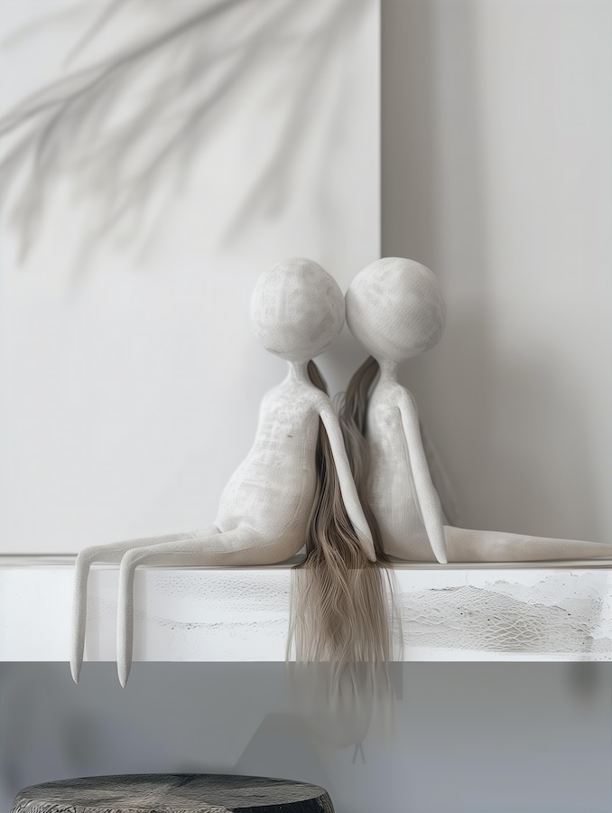 pair-of-stuffed-dolls-on-a-white-wall-background