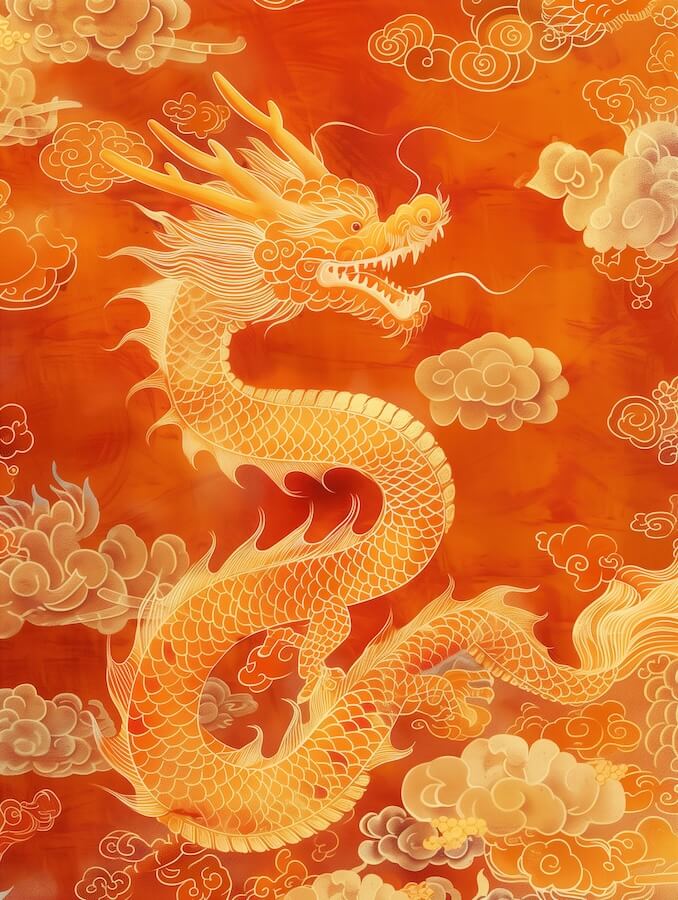 orange-and-yellow-patterned-blanket-with-chinese-dragon
