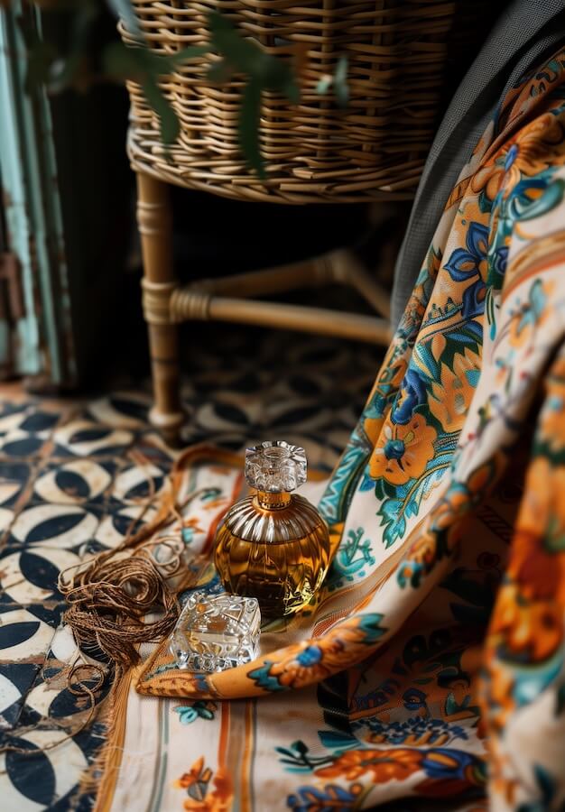 favour-perfume-bottle-on-the-floor-near-a-wicker-table