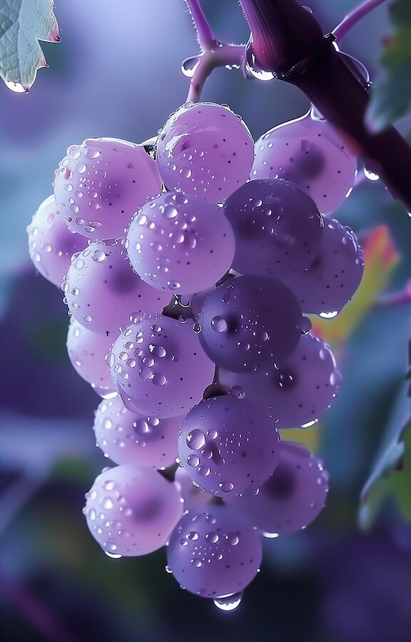 purple-grapes-are-hanging-from-a-vine-with-drops-of-water-on-them
