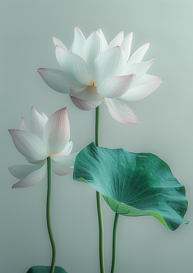 two-lotus-flowers-with-long-leaves