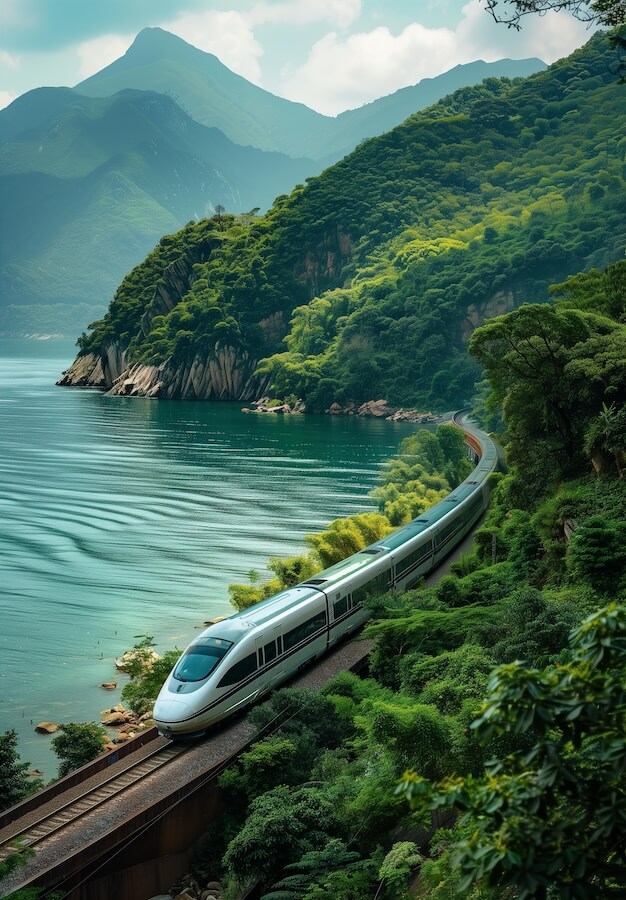 high-speed-train-is-running-along-the-mountains-and-sea