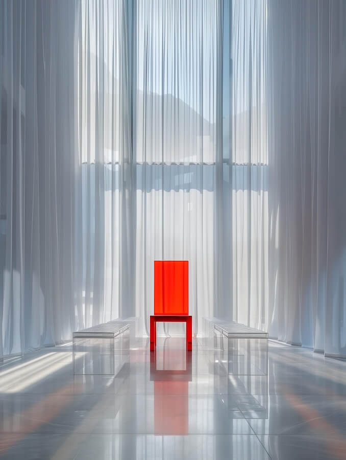 red-and-white-installation-chair-made-of-glass-material