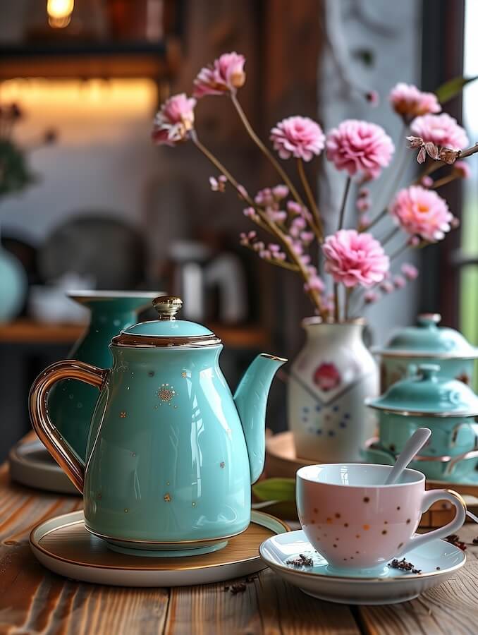 turquoise-porcelain-coffee-pot-with-golden-decoration