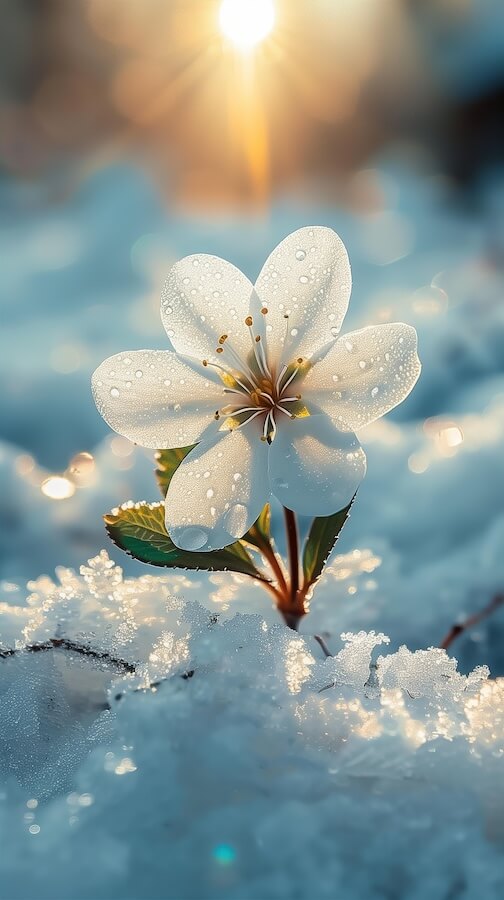 small-white-flower-is-blooming-in-the-snow