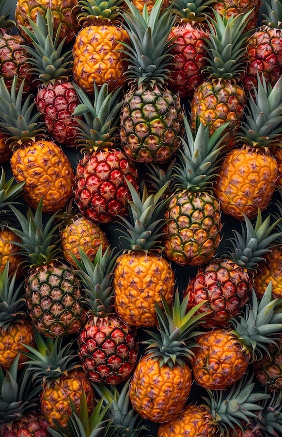 pile-of-colorful-pineapples-in-various-shades-of-red