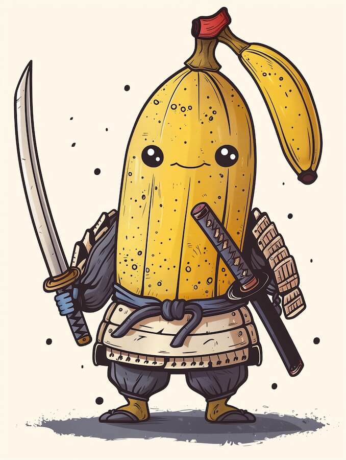 illustration-of-very-cute-kawaii-anime-styled-samurai-banana