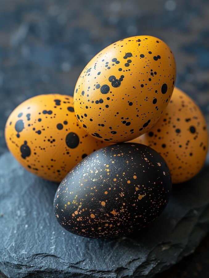 easter-eggs-in-dark-yellow-and-black-with-speckles