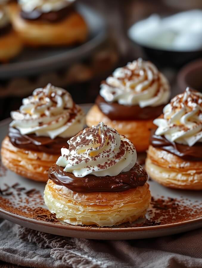 chocolate-cream-puffs-with-white-whipped-cream-on-top