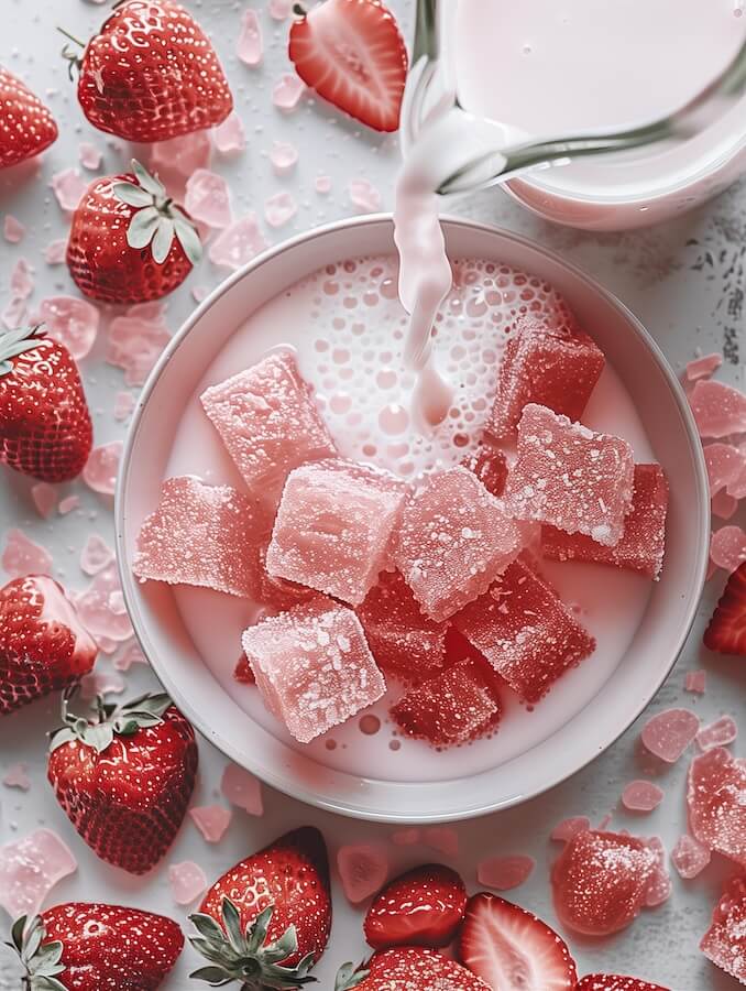 bowl-of-milk-and-fruit-jello-with-pink-jello-in-it