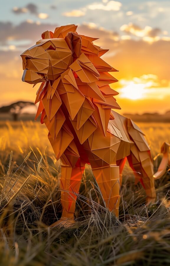 an-origami-lion-in-a-safari