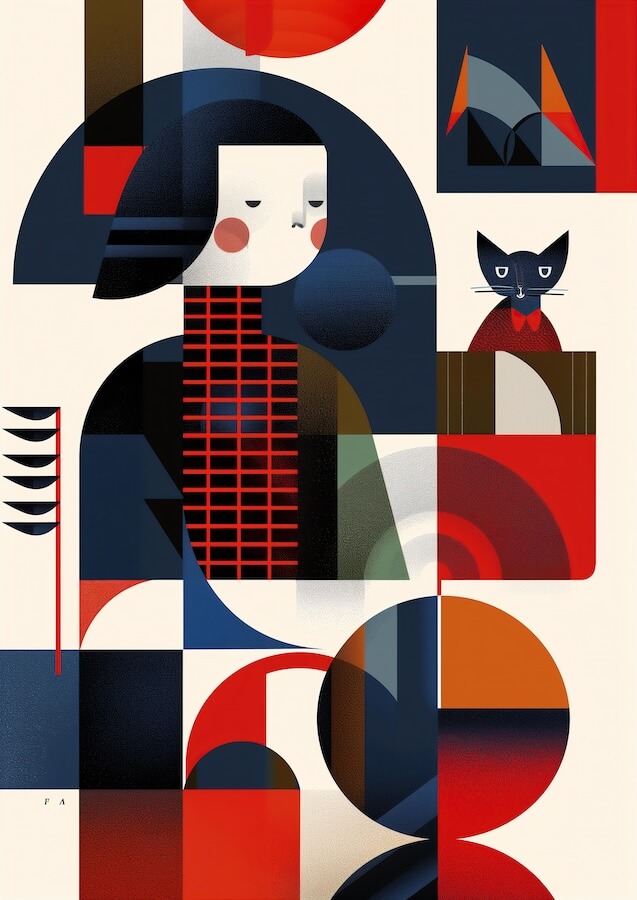 flat-illustration-of-a-woman-and-cat-in-bold-shapes