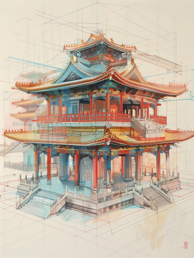 a-wire-drawing-of-chinese-pavilion