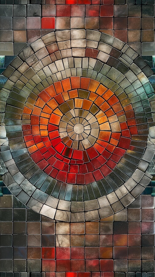 symmetrical-mosaic-of-glass-blocks-in-the-shape-of-an-oval