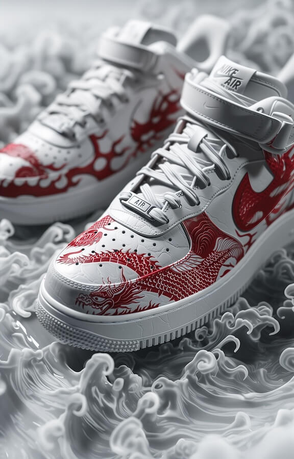 pair-of-white-and-red-air-force-one-sneakers-with-dragon-patterns