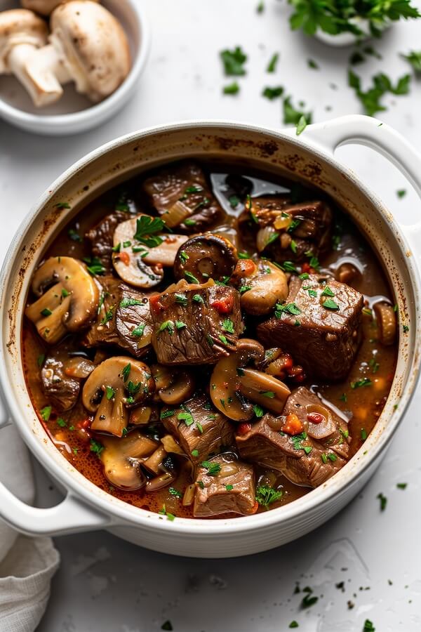 tender-meat-cubes-in-a-rich-tomato-sauce-and-mushrooms