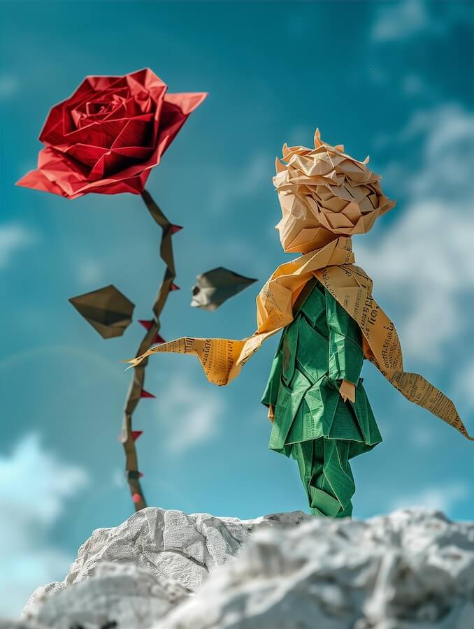 little-prince-and-his-rose-made-of-origami-paper
