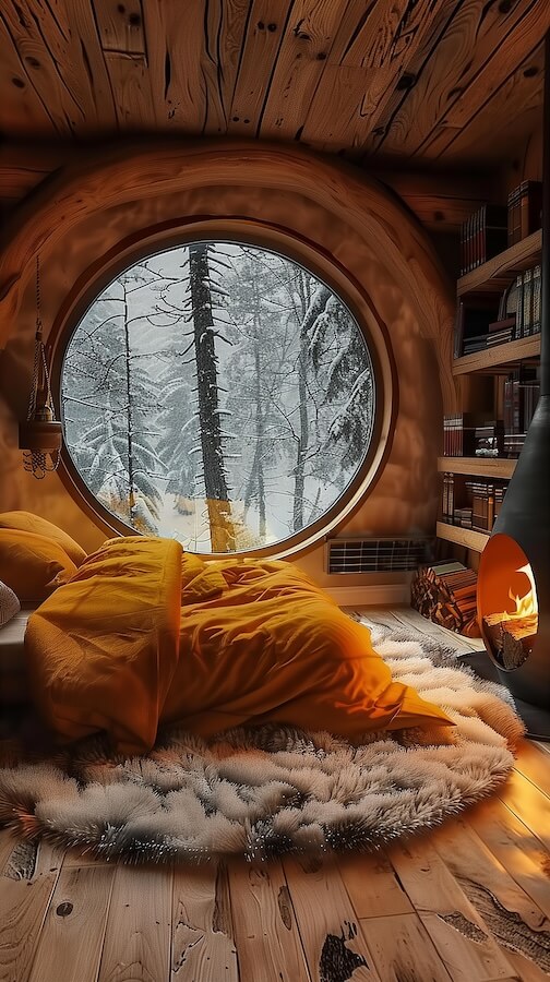a-cozy-bedroom-in-an-underground-cabin-with-a-round-window
