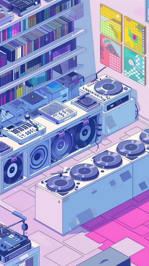 isometric-music-studio-with-turntables-and-vinyl-records