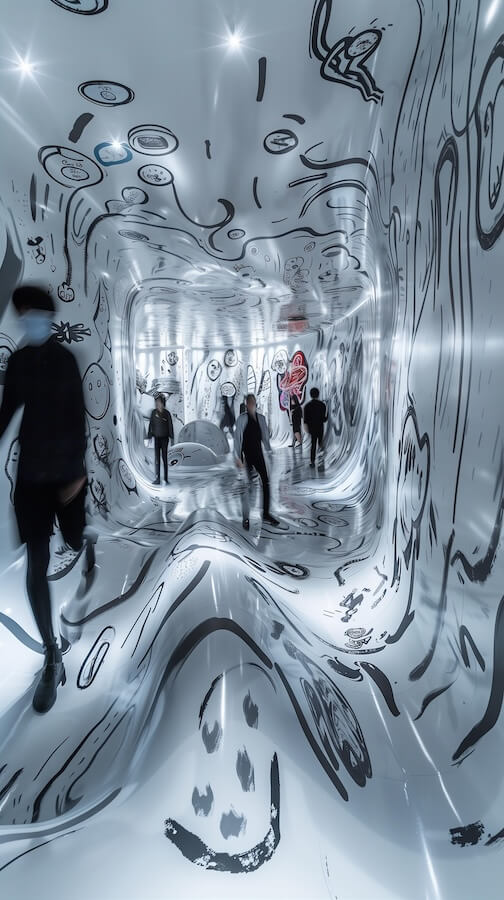 black-and-white-pop-art-installation-in-the-style-of-yoji-shinkawa
