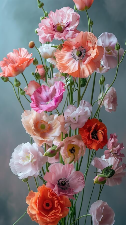 bouquet-of-pink-orange-and-white-poppies-with-ranunculus