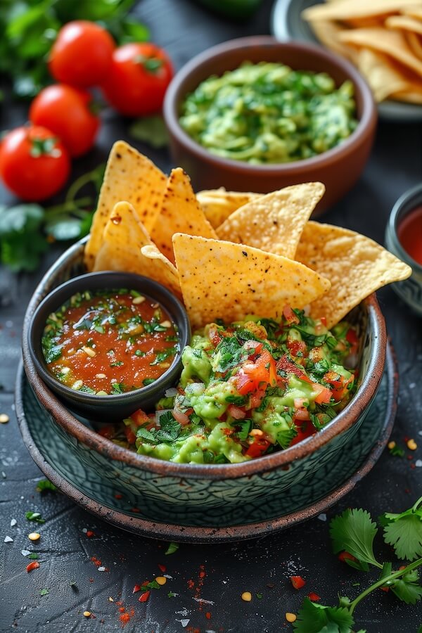 bowl-of-guacamole-with-tortilla-chips-and-salsas-on-the-side