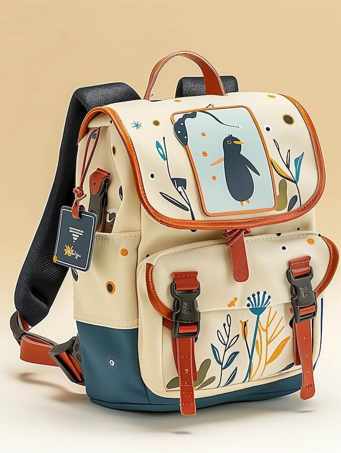 childrens-school-backpack-with-a-penguin-illustration-on-the-front