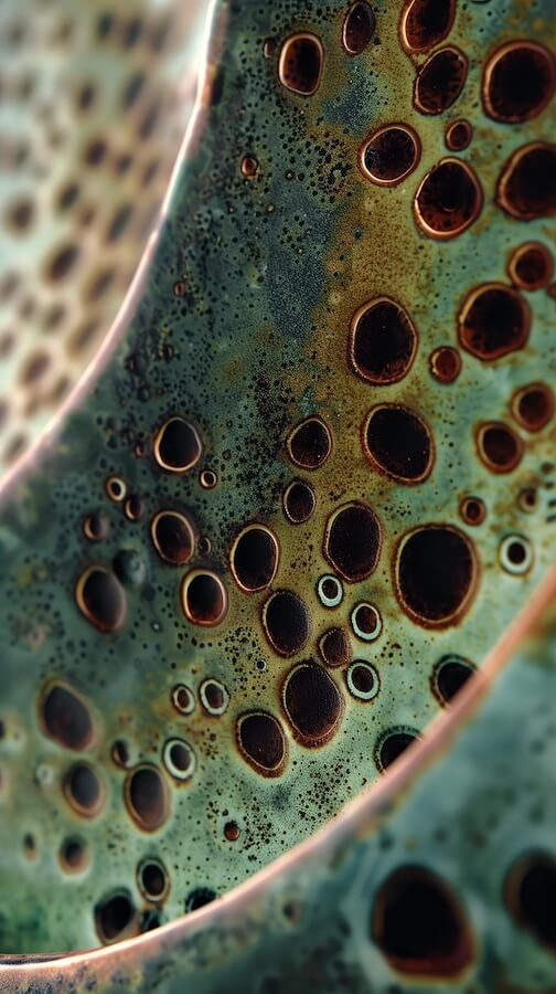 close-up-of-an-abstract-copper-and-green-ceramic-piece