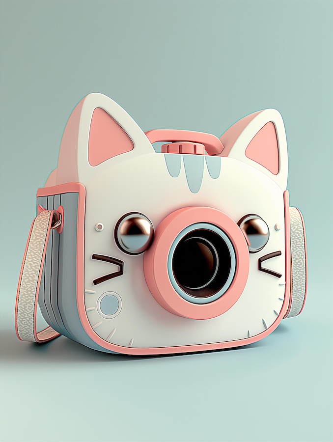 cute-cat-shaped-childrens-camera-with-a-simple-design-style