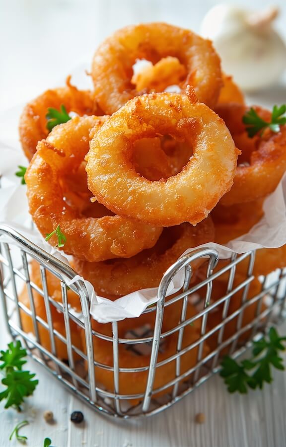 delicious-fried-onion-rings-in-a-small-metal-basket