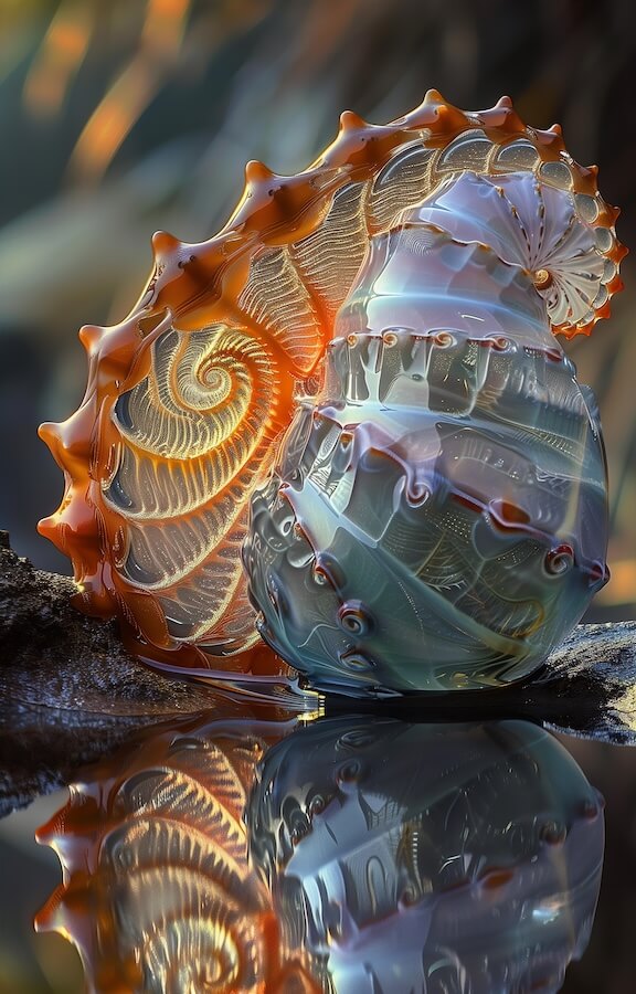 glassy-sea-shell-with-an-intricate-pattern-and-a-large-spiral