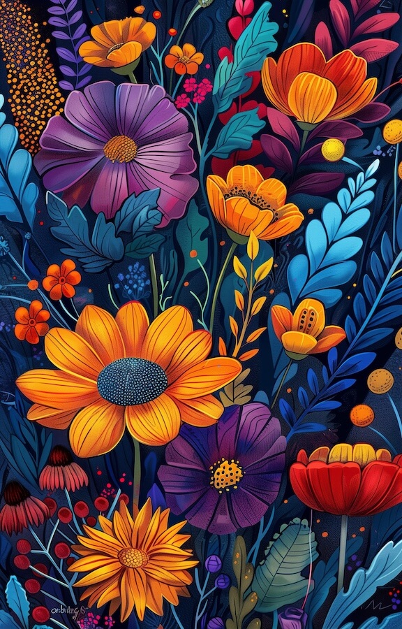 illustration-of-colorful-flowers-in-the-style-of-folk-art