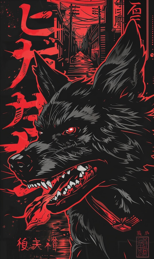 japanese-style-poster-of-an-angry-black-wolf-with-red-eyes