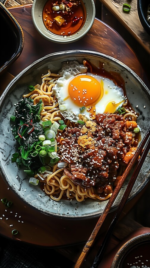 korean-noodles-with-braised-beef-and-fried-egg