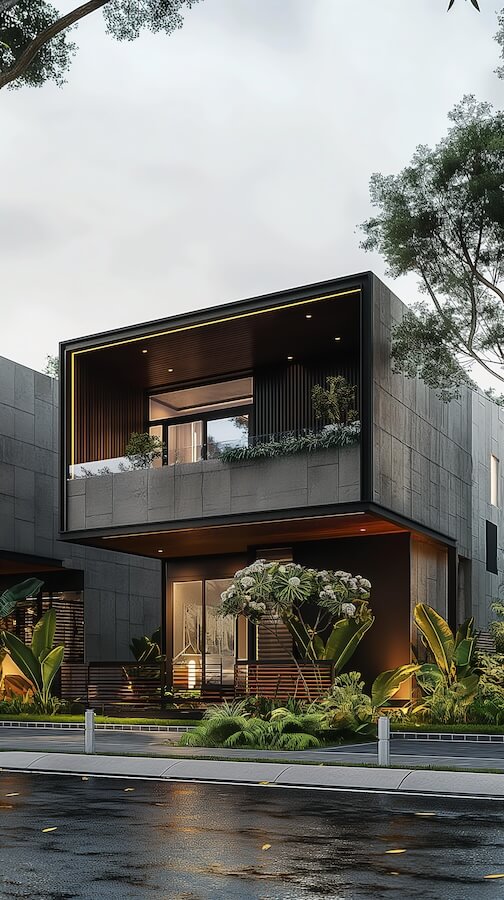 modern-house-with-dark-grey-concrete-walls-and-gold-details