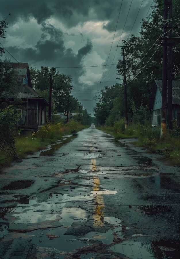 photography-of-an-abandoned-russian-village-road-with-puddles