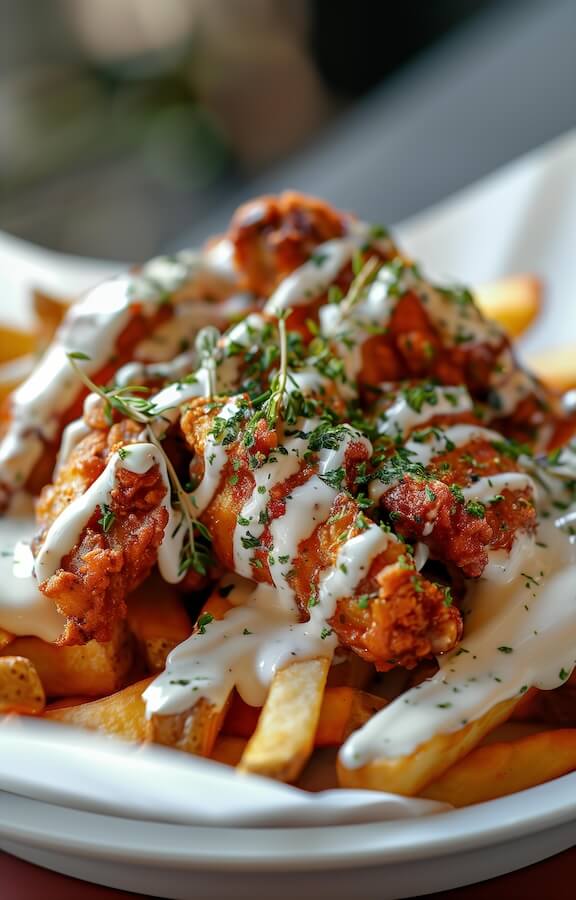plate-of-french-fries-with-chicken-wings-drizzled-in-white-sauce