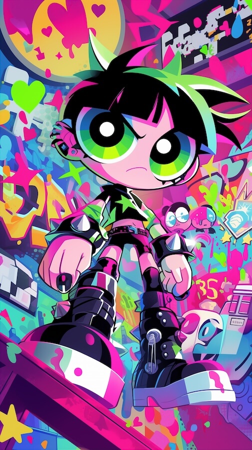 powerpuff-girl-wearing-black-boots-in-the-style-of-comic-book-art