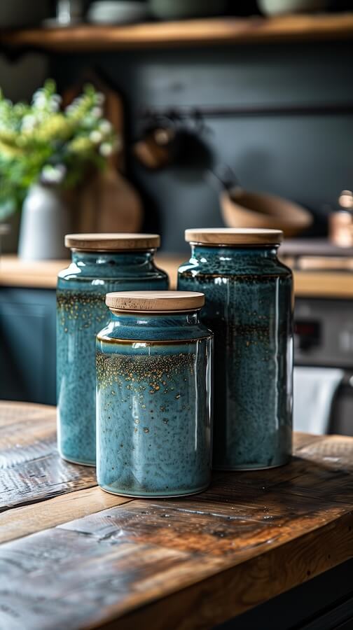 three-dark-blue-textured-glass-jars-with-wooden-lid