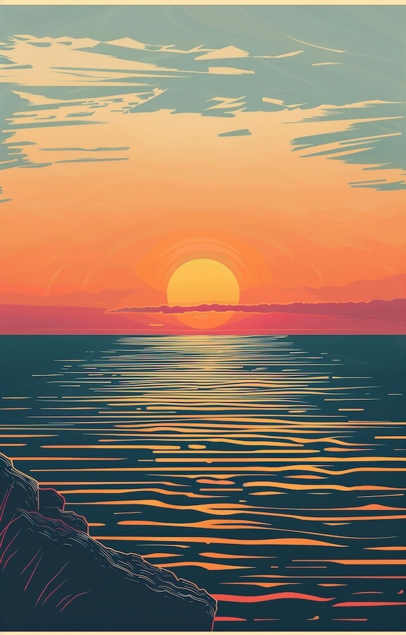 vector-illustration-of-the-setting-sun-over-calm-waters