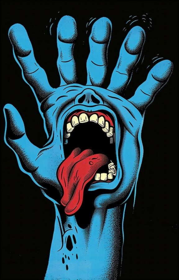 a-blue-hand-with-an-open-mouth-and-tongue-sticking-out