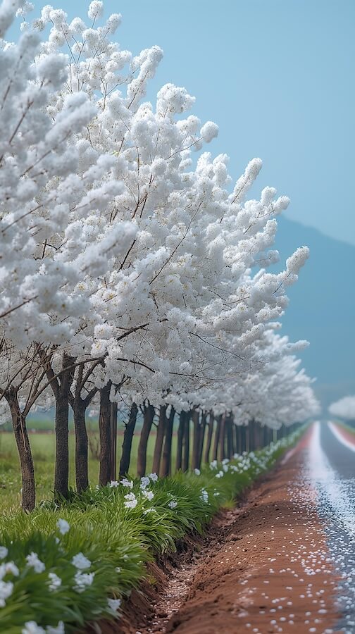 a-row-of-white-magnolia-trees-on-the-side-with-dense-flowers