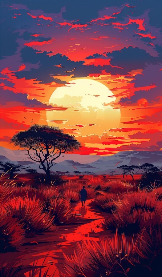 african-sunset-over-the-savannah-with-an-afro-futuristic-man