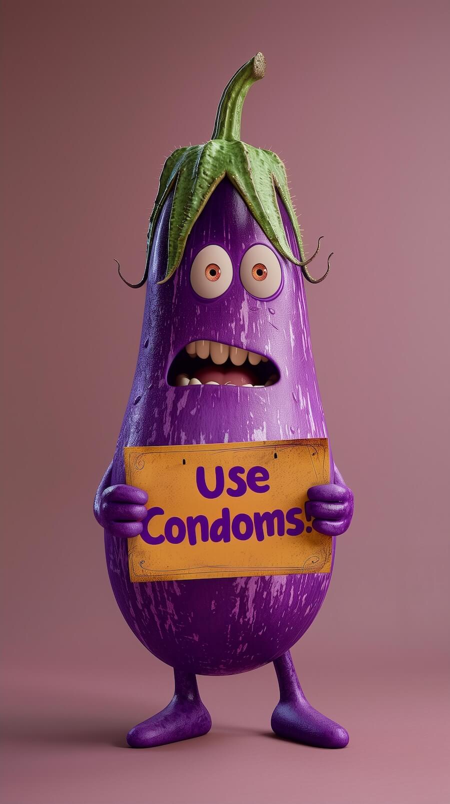 an-angry-eggplant-holding-a-sign-use-condoms