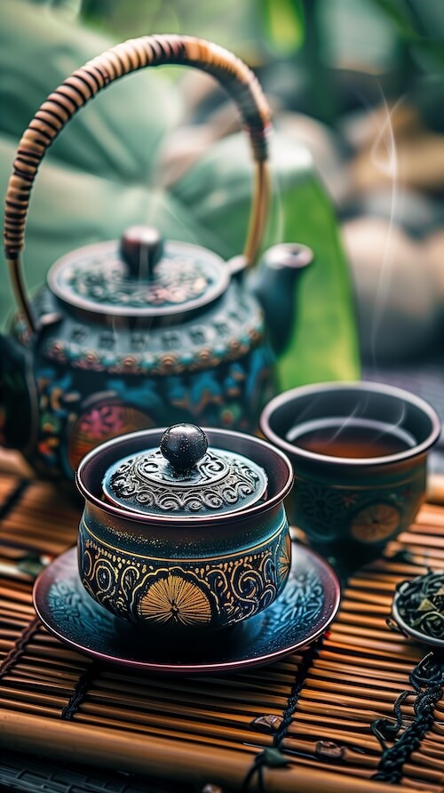 beautiful-teapot-and-cup-steaming-hot-tea-on-the-table