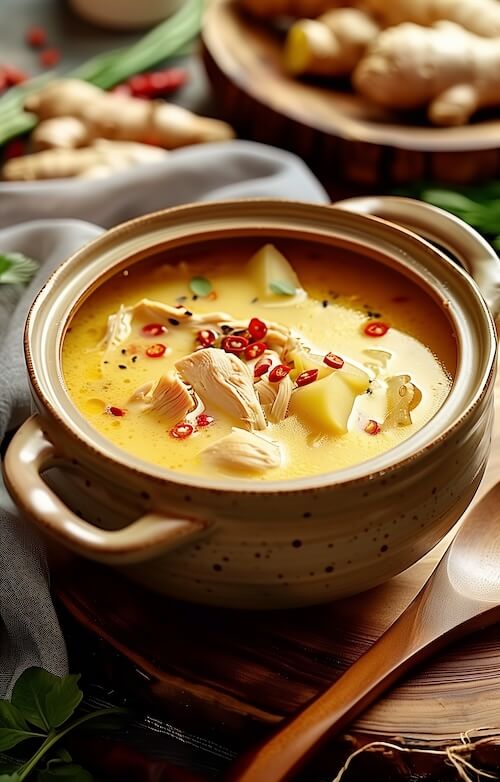 bowl-of-ginger-chicken-soup-with-potatoes