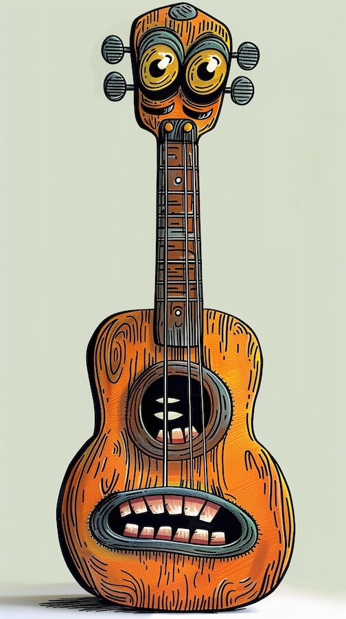 cartoon-style-wood-texture-ukulele-with-eyes-and-mouth