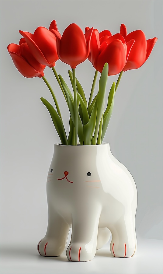 ceramic-vase-in-the-shape-of-a-cat-with-red-tulips-inside