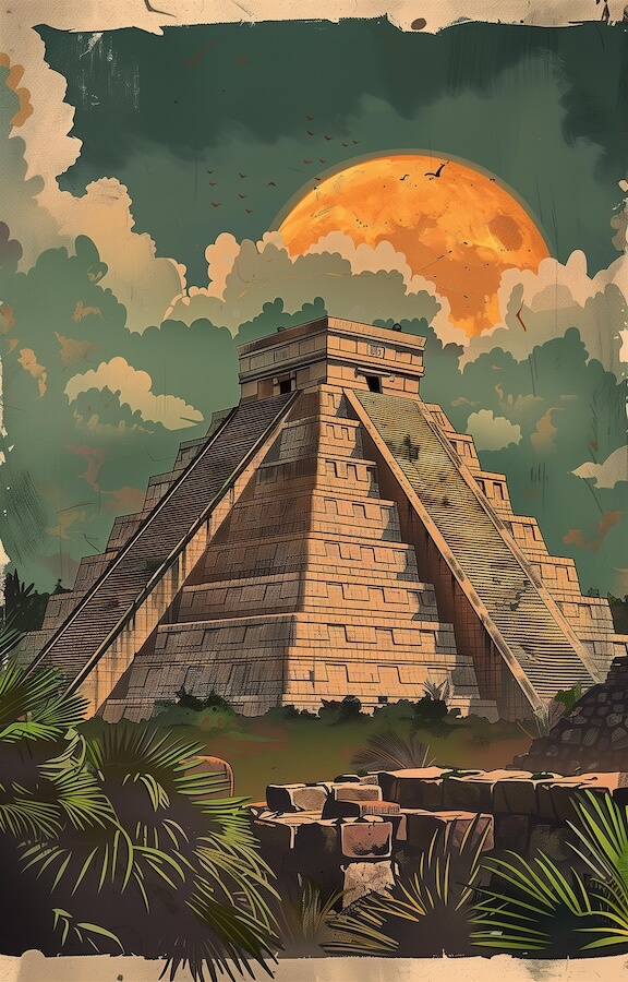 chichen-itza-pyramid-with-an-orange-moon-in-the-background