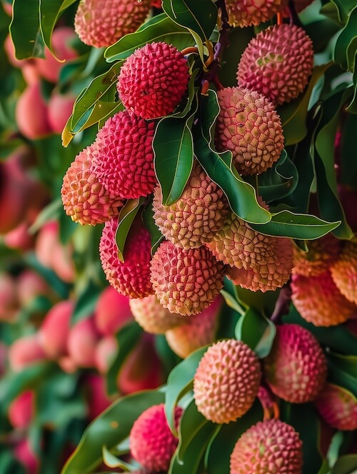 closeup-of-vibrant-lychees-fruits-hanging-from-the-branches